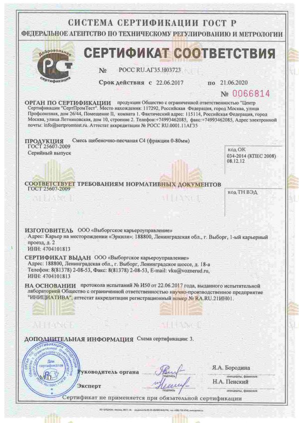 Сертификат соответствия ЩПС С-4 (0-80мм)